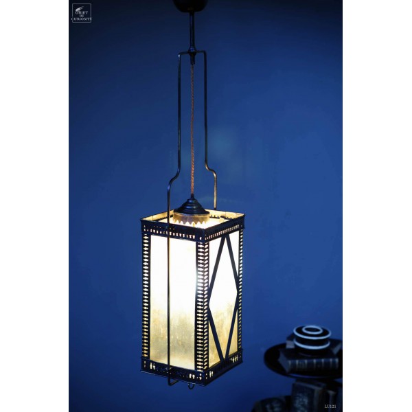 Lustre miroirs vieillis PM structure fer rectangulaire