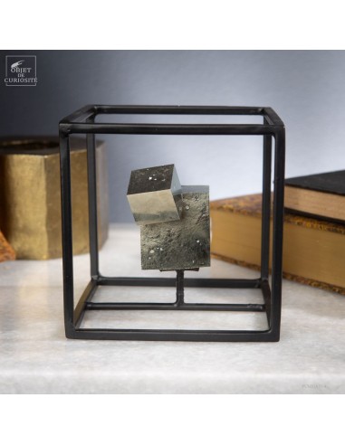 Natural Navajun cubic pyrite in cage