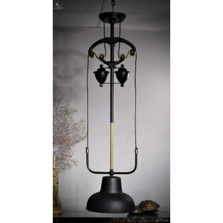  Black and brass ceiling lamp with pulley