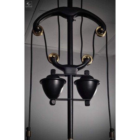  Black and brass ceiling lamp with pulley