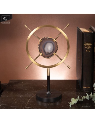 Agate slice in brass adjustable round...