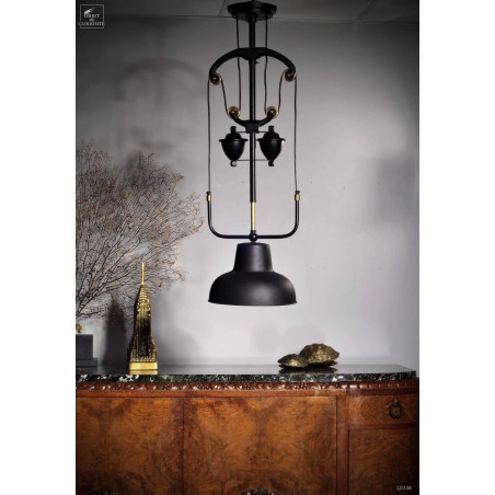  Black and brass ceiling lamp with pulley