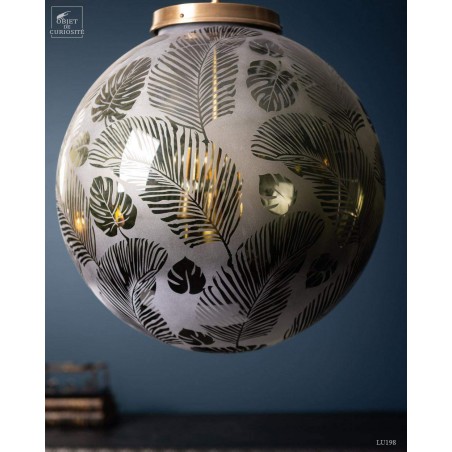 Frosted glass foliage round chandelier XL