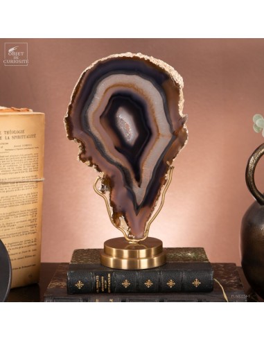 Agate dorée, en tranche, sur base laiton