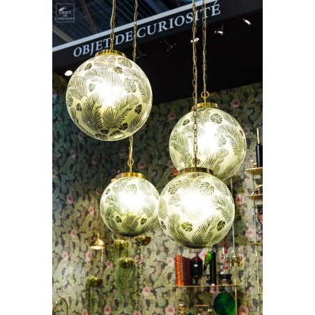 Frosted glass foliage round chandelier XL