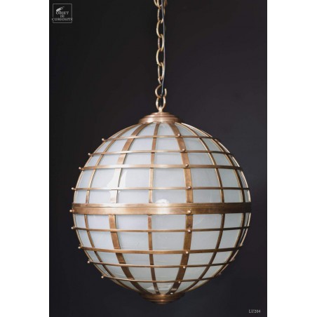 Lustre rond verre givré et laiton