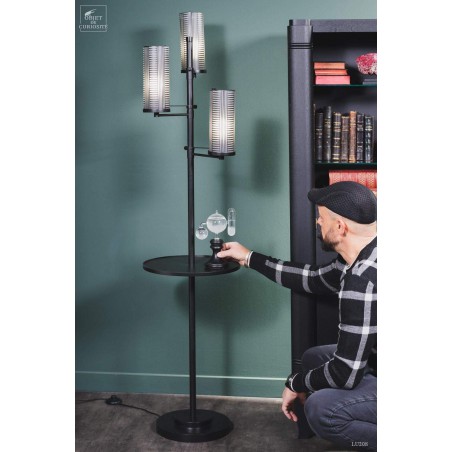 BLACK  floor lamp with frozen glass shades