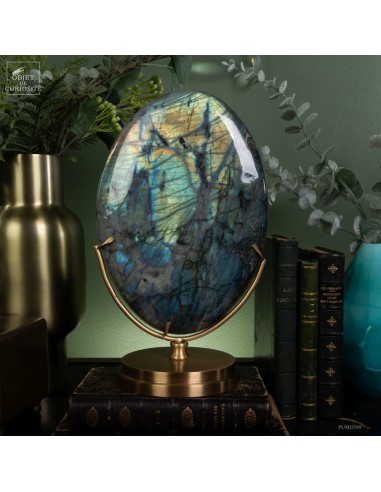 Madagascar Labradorite pebble on brass