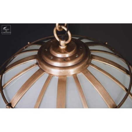 Lustre rond verre givré et laiton