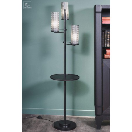 BLACK  floor lamp with frozen glass shades