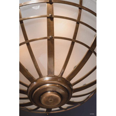 Lustre rond verre givré et laiton