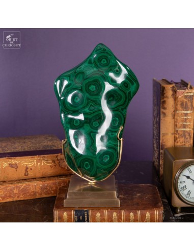 Polished green malachite on brass base