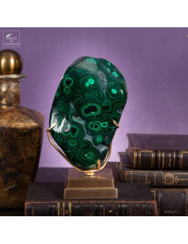 Polished green malachite on brass base