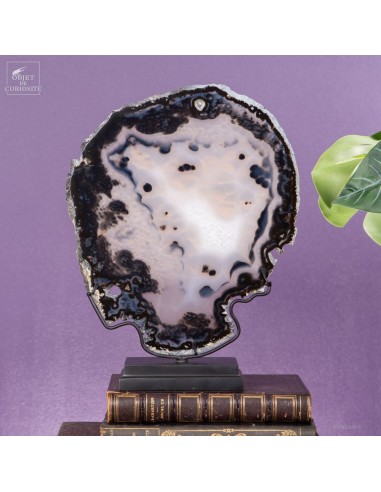 Black and white agate slice from Brazil