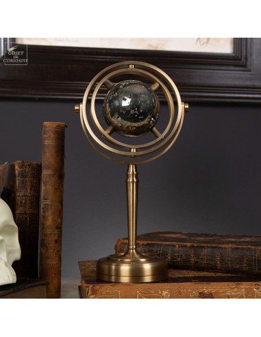 Pyrite ball in spinning brass stand.