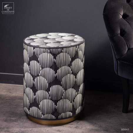Side table, bone inlay in black resin.