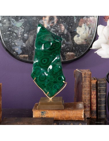 Polished green malachite on brass base