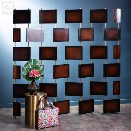 Darken teak and brass folding sreen