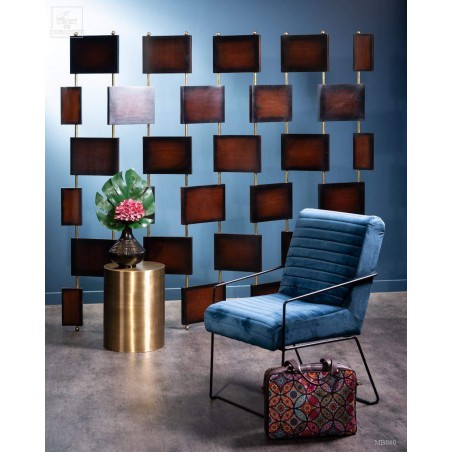 Darken teak and brass folding sreen
