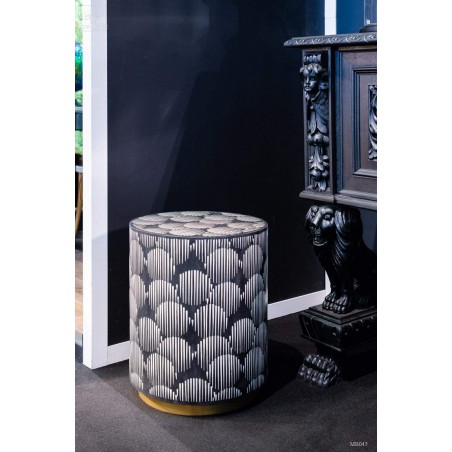 Side table, bone inlay in black resin.