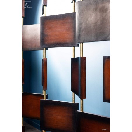 Darken teak and brass folding sreen