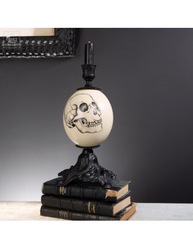 Black brass candleholder and ostrich...