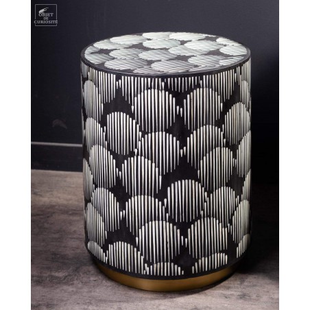 Side table, bone inlay in black resin.