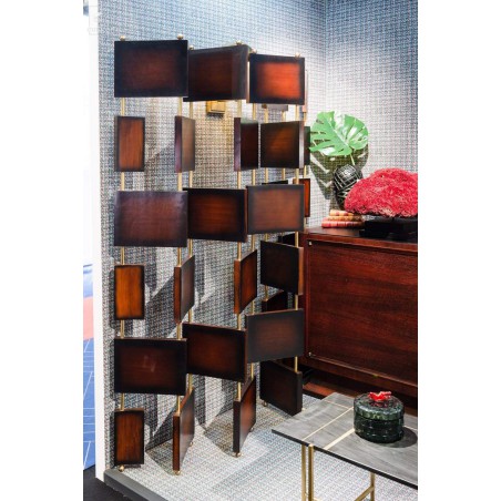 Darken teak and brass folding sreen