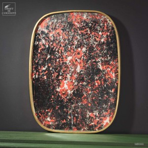 Miroir laiton impression tissu fleuri rose