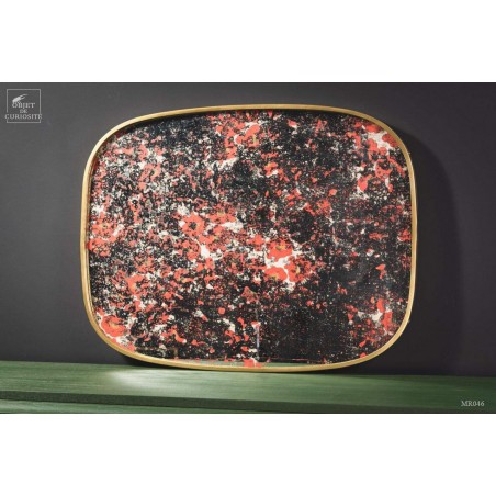 Brassed oval mirror with pink flowers