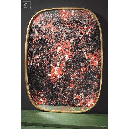 Brassed oval mirror with pink flowers