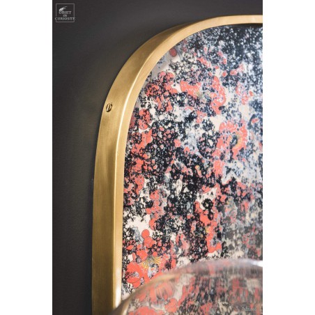 Brassed oval mirror with pink flowers