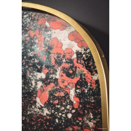 Brassed oval mirror with pink flowers