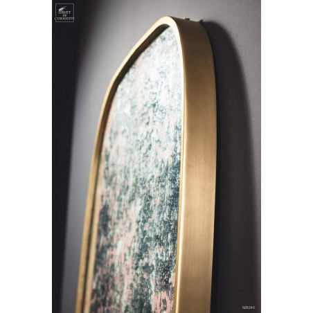 Brassed oval mirror with pink flowers