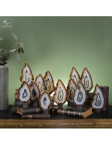 Série de 12 tranches d'agate noires...