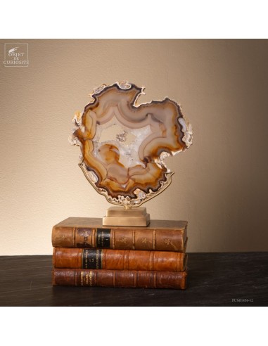 Gold natural agate slice on brass...