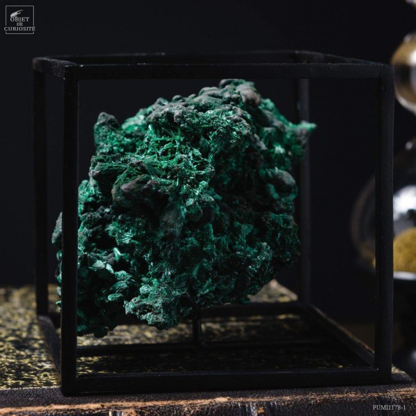 Malachite fibreuse du Congo présentation dans cage carrée