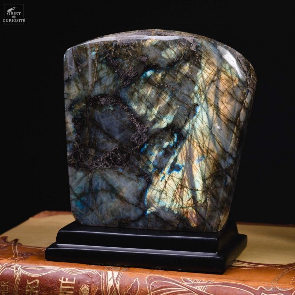 Polished labradorite on stand from Madagascar