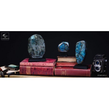 Labradorite on black square base
