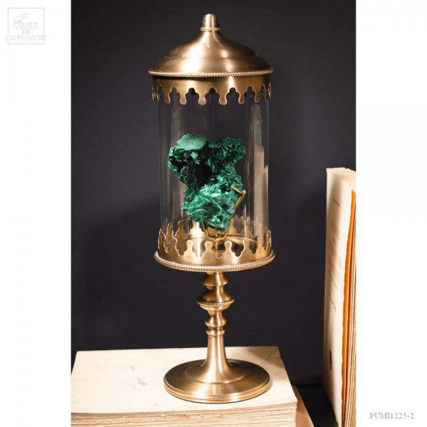 Malachite fibreuse du Congo dans reliquaire laiton