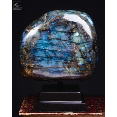Labradorite on black square base