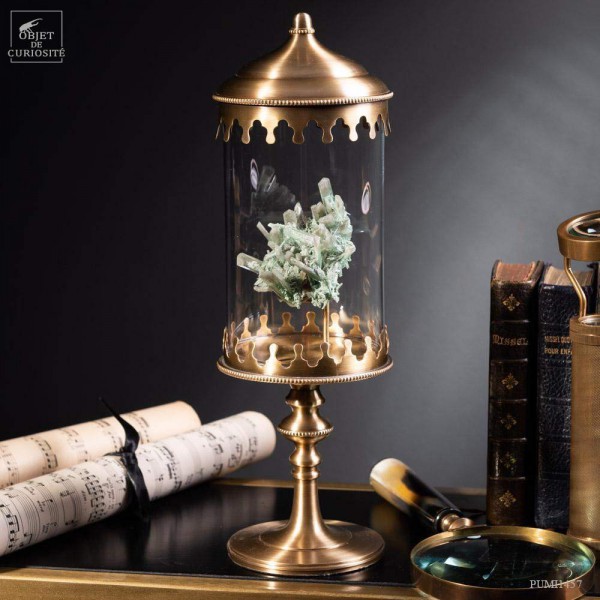 Gypsum with copper in reliquary in brass base