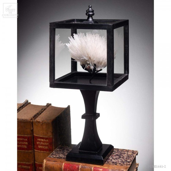 Scolecite in square box with glass, on base