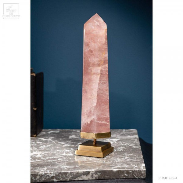 Pink quartz obelisk from Madagascar, on brass base