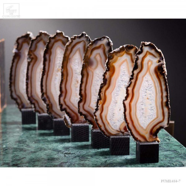 Série de 7 tranches d'agate support cube noir - Brésil