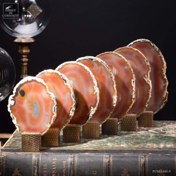 Série de 7 tranches d'agate support cube laiton - Brésil
