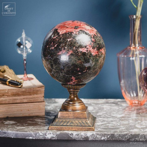 Ball of rhodonite from Madagascar (8.2kg) on brass base