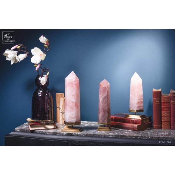 Pink quartz obelisk (4.5kg) on brass base