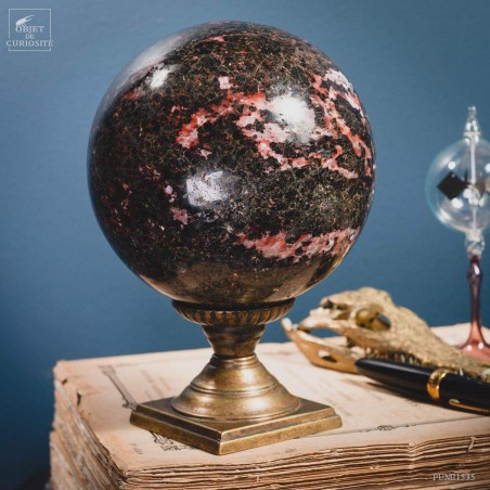 Ball of rhodonite from Madagascar (6.1kg) on brass base