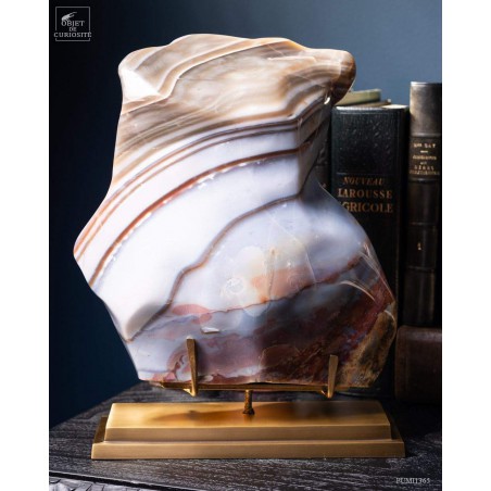 Bloc de jaspe zébré (11.4kg) Madagascar - socle laiton